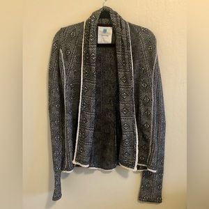 Vintage Anthropology Sparrow SZ L Shawl Collar Open Cardigan Style Black/Wht